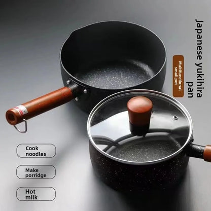 14cm/16cm Non-Stick Sauce Pan Soup Pot with Pour Spout Milk Saucepan Wooden Handle Stick Proof Sauce Pan for Home Kitchen