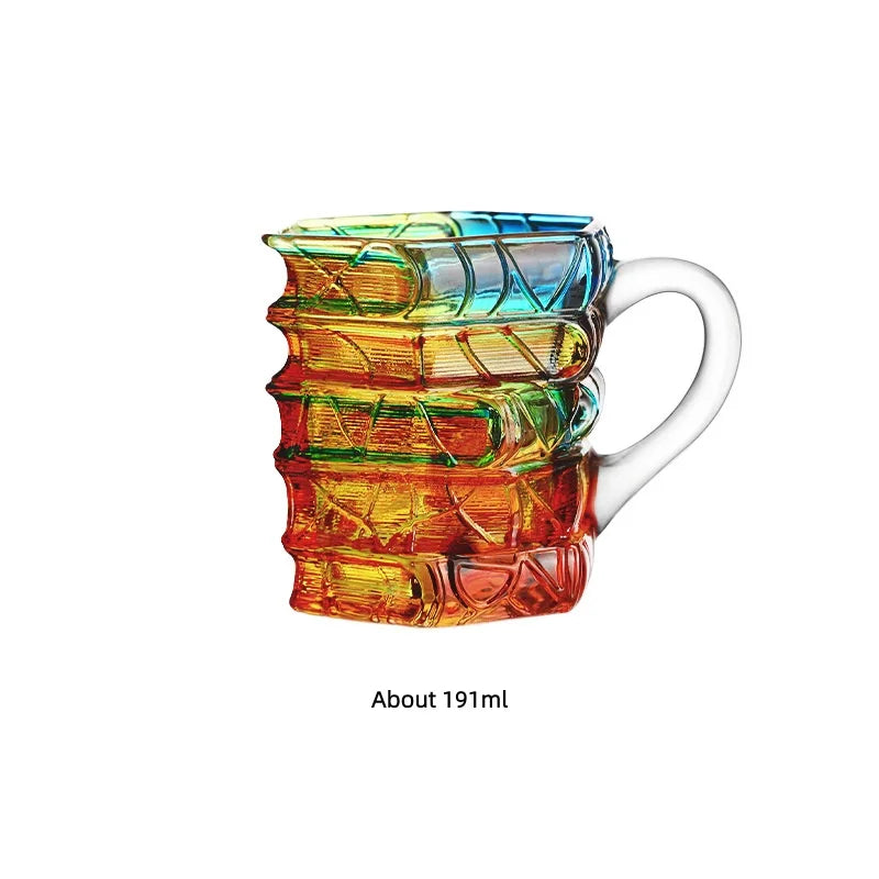 JUSTINLAU Irregular Painted Book Mug Coffee Cup High Borosilicate Glass Drinking Cup with Handle Book Cup Beer Mug Breakfast Cup