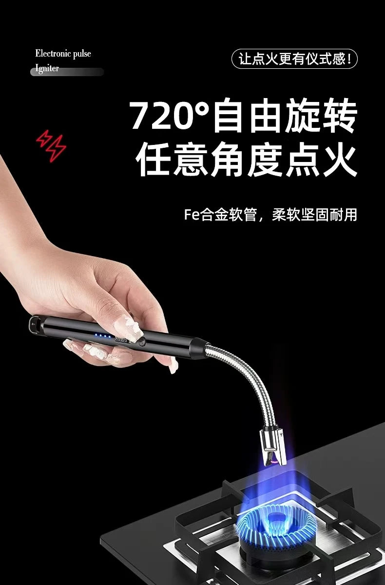Kitchen USB Electric Arc Lighter Rechargeable Windproof BBQ Flameless Plasma Candle Long Lighters Hose Gas Stove Ignition Gun