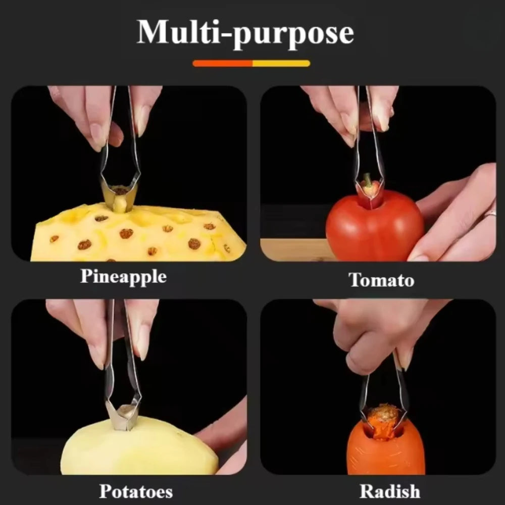 Pineapple Corer Slicer Cutter Pineapple Eye Remover Clip Strawberry Huller Fruits Peeler Stainless Steel Kitchen Knife Gadgets