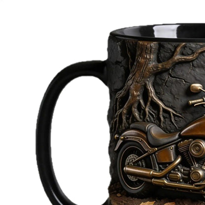 Tea Cups 11 Oz Motorcycle-Themed Handle Cappuccino Drinkware Handmade Ceramic Mug For Breakfast Brunch Office Home Kitchen