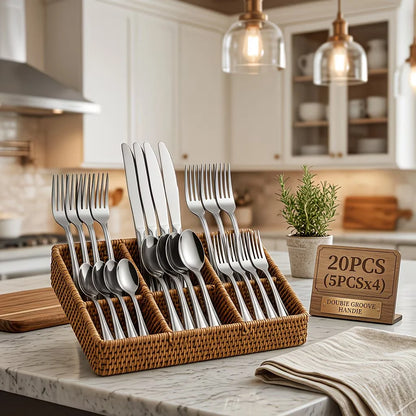 20-Piece Stainless Steel Flatware Set (Includes Knives, Forks, and Spoons) — Ideal for Western Dining & Restaurant Use | Suitabl