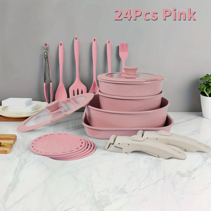 24pcs/7pcs/5pcs Cookware Set Non-Stick Pots & Pans Induction-Ready Kitchen Cookware Set Includes Skillet/Frying Pan/Soup Pot/Ste