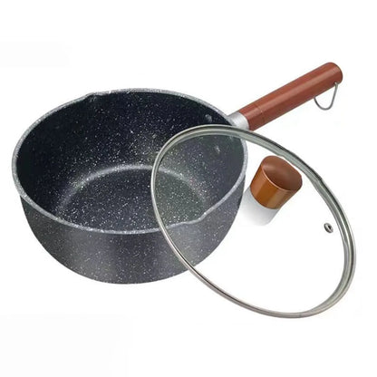 Cookware Non-Stick Milk Pot Wood Handle with Lid and Pour Spout Soup Pot Universal Flat Bottom Cooking Saucepan Noodles