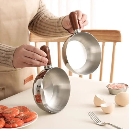 ♥Stainless Steel Saucepan with Wooden Handle - Single-Size Cookware for Boiling/Sauces, Induction & Gas Stove Compatible Pan