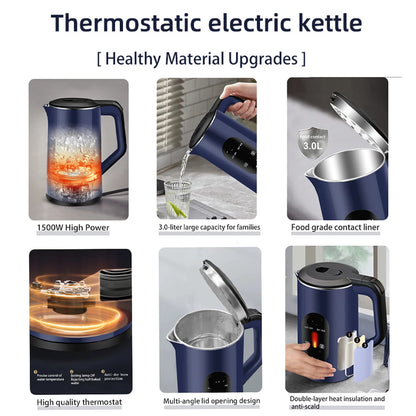 2.2L Stainless Steel Electric Digital Display Large Tea Kettle 1500W Fast Boil Hot Water Boiler Boil Water Pot Home Kitchen Tool