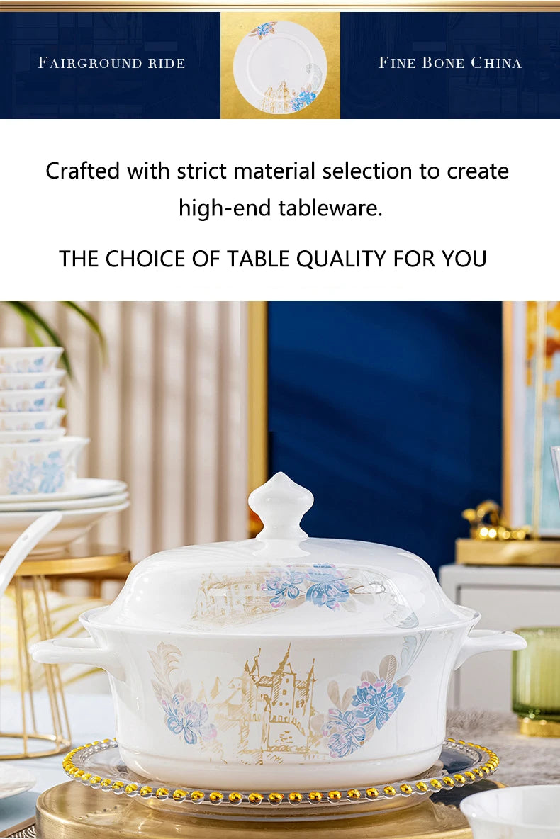 Bone china food utensils marble dinner set luxury dinnerware kitchen bowl plates dinner sets table set ceramic vintage