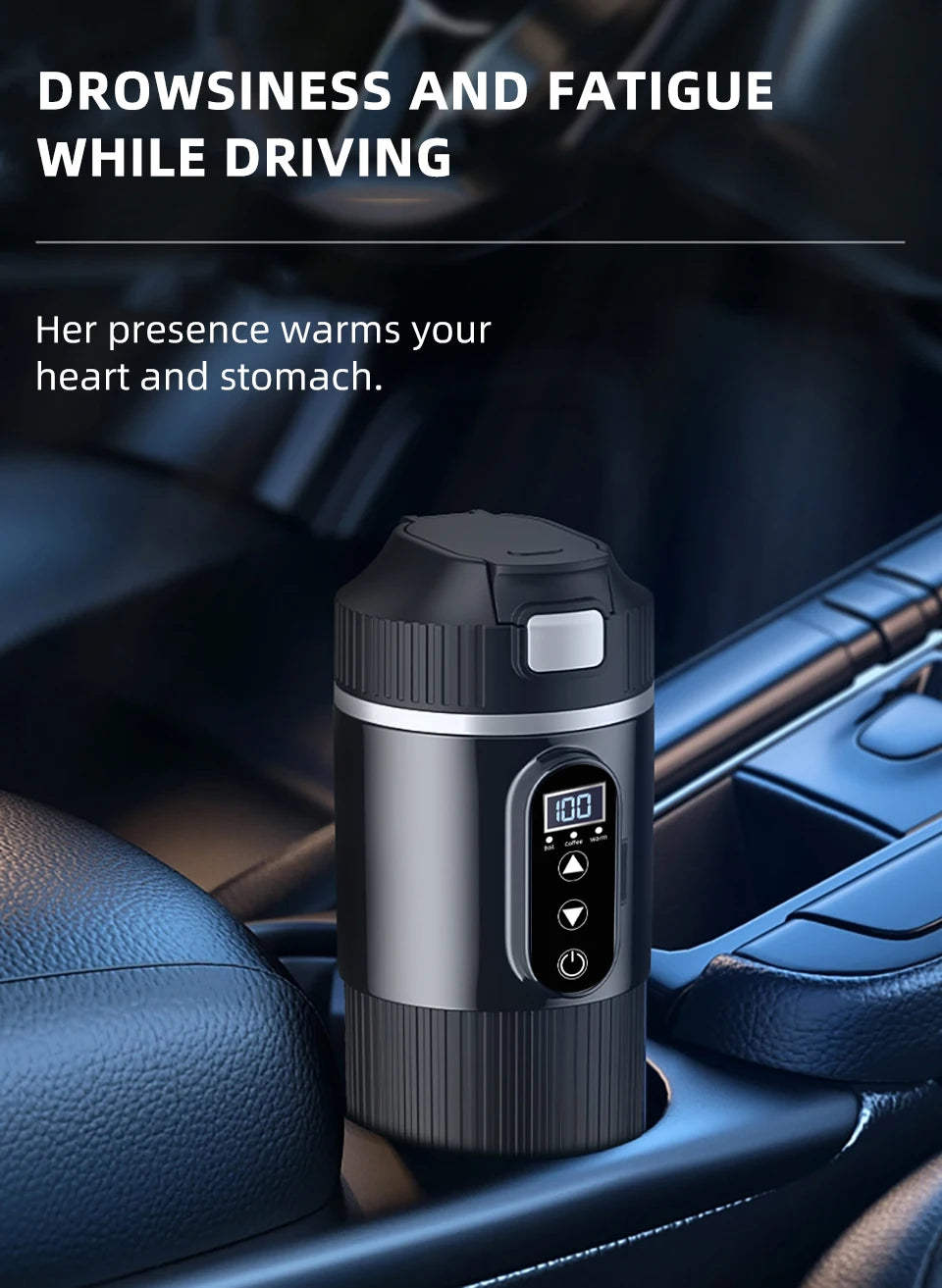 Yanace Smart Car Kettle 12V/24V Portable Electric Heating Cup with Digital Display Camping Office 500ml Capacity Black Design