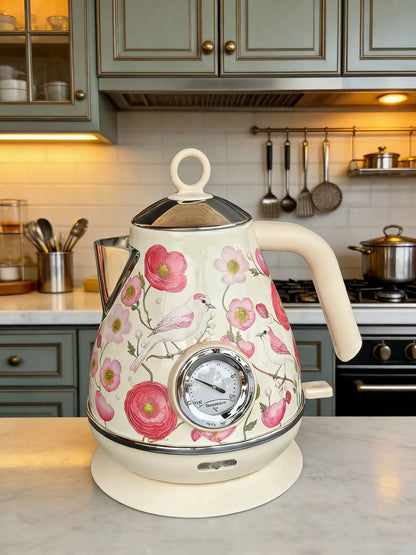 1.7L Retro Paint Electrc Kettle With Temperature Display Boiling Water Auto Power Off 304 Stainless Steel Teapot Kitchen Tools
