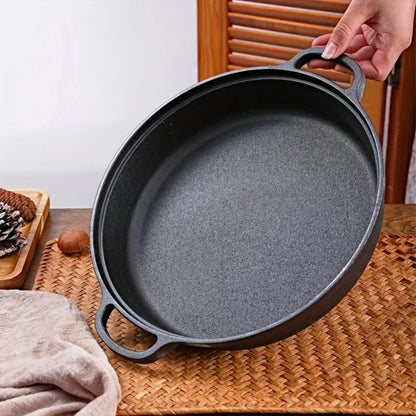 Kitchen Cookware Non-Stick Cast Iron Skillet Flat Bottomed Double Handle Frying Pan Thickened Non-coated Wok Outdoor