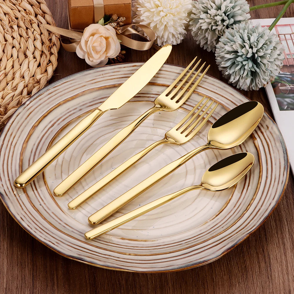 4/6/12/16/18/20/24Pcs Gold Cutlery Set Stainless Steel 304 Tableware Elegant Western Knife Fork Spoon Mirror Dinner Set