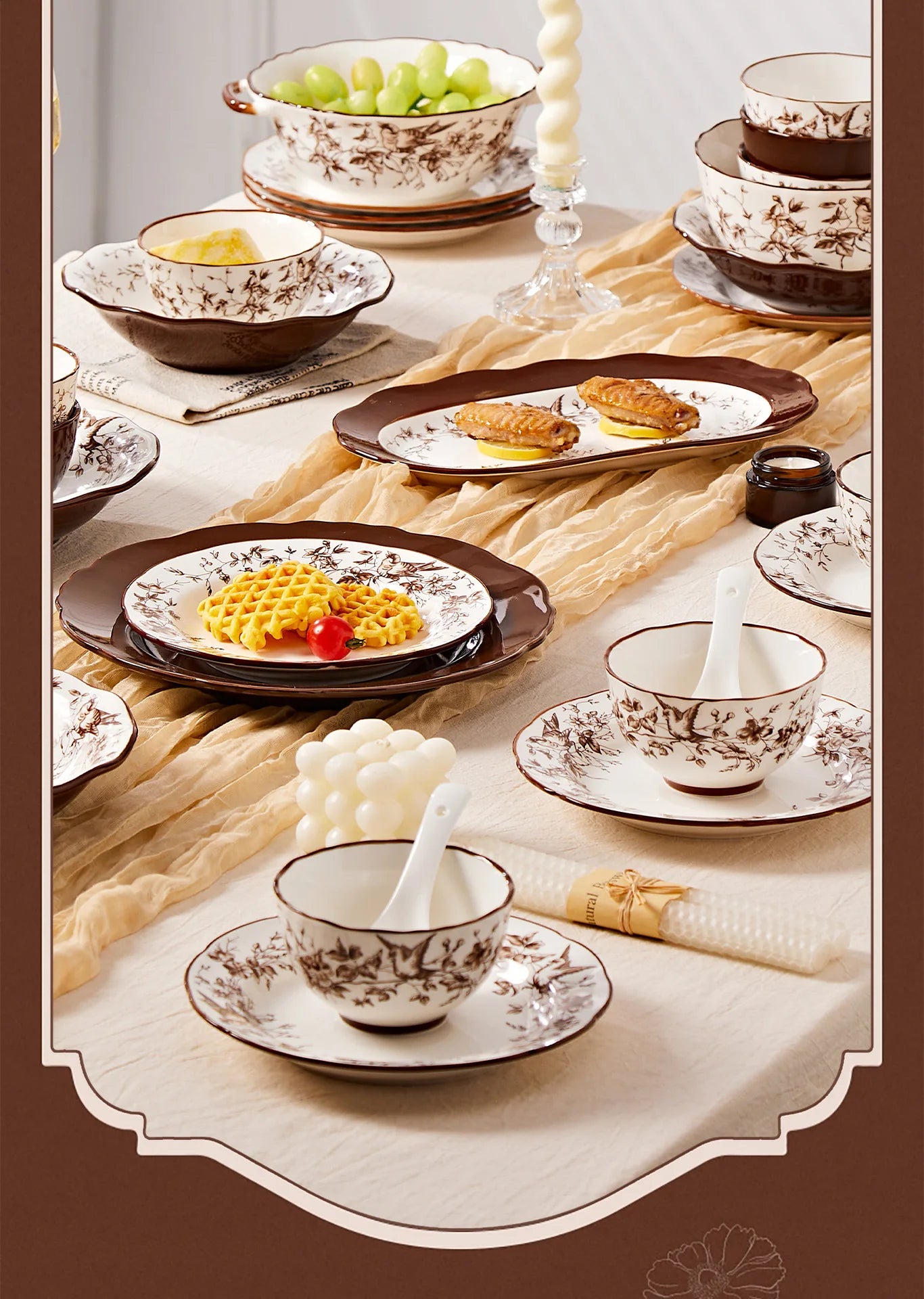 Retro Rose Household Anti-Slip full travel dish set is very luxurious luxury bowl kitchen dinner sets ceramic plates porcelain