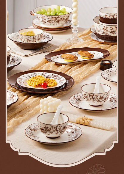 Retro Rose Household Anti-Slip full travel dish set is very luxurious luxury bowl kitchen dinner sets ceramic plates porcelain