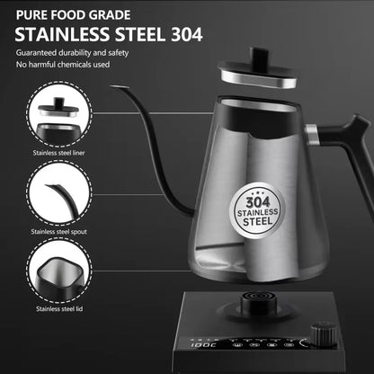 110V 220V 1000W Premium Stainless Steel Ultra-Fast Hot Water Boiler 40-100℃ 600ML Electric Gooseneck Pour Over Coffee Kettle