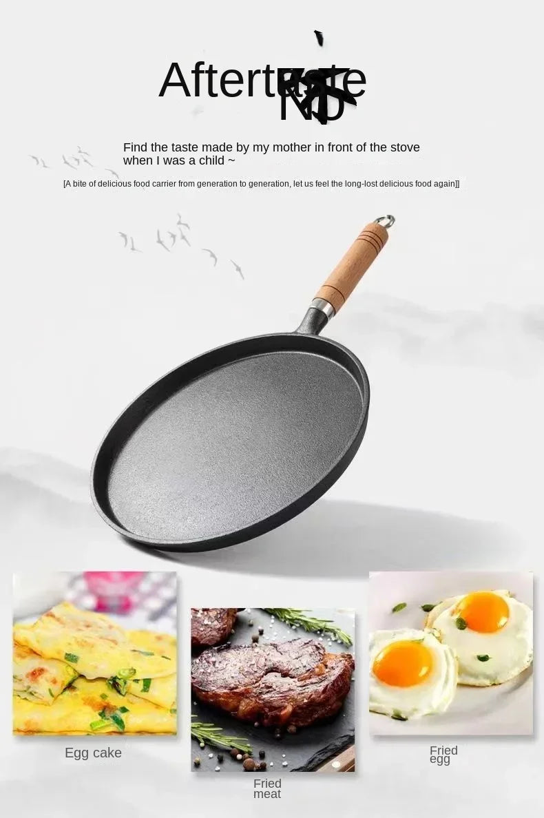26cm Cast Iron Frying Pan, Uncoated Non-stick Crepe Maker Steak Pot for Gas Induction Cooker Kitchen