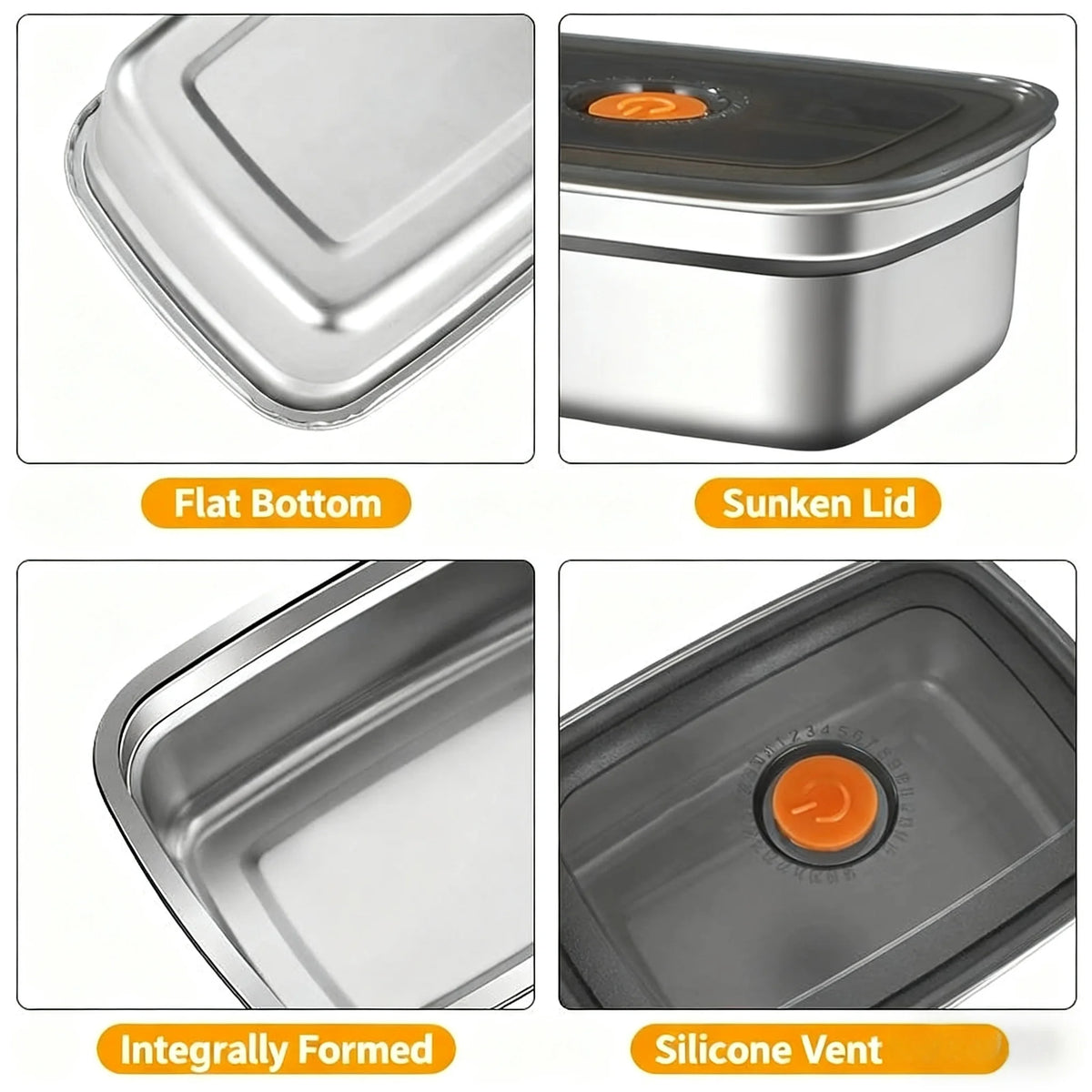 Stainless Steel Camping Lunch Box Sealed Leak-proof Bento Box Microwave Suitable Large Capacity Refrigerator Freezer Storage Box