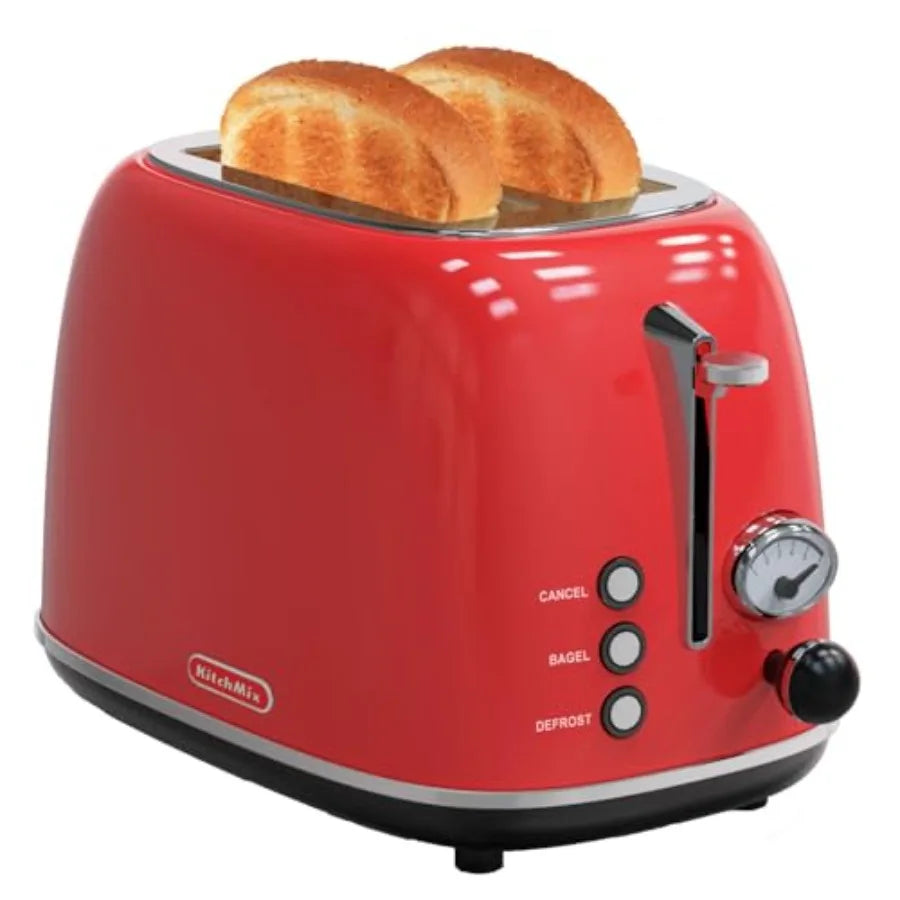 Toaster 2 sliceRetro Stainless Steel Toaster with 6 Settings 1.5 In Extra Wide Slots Bagel/Defrost/Cancel Function Removable Cr