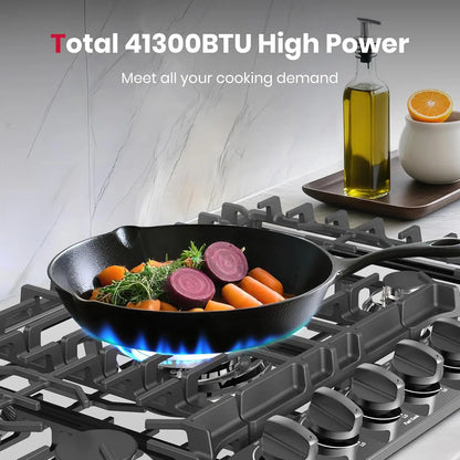 30-Inch Gas Cooktop with 5 Burners, Reversible Griddle, NG/LPG Convertible, CSA Certified, Black