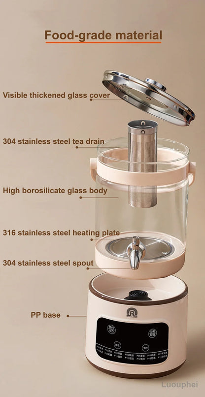 1200W/3L Home Electric Kettle Multifunctional Health Pot Glass Flower Teapot Soup Stew Pot Commercial Faucet Fruit Tea Bucket