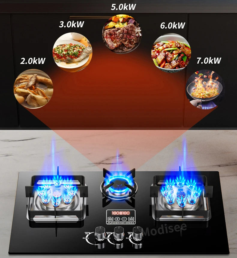 Built In Gas Hob 3 Burner Stove Dual Fuel LPG LNG Fierce Fire 3 Dual-Use Stoves For Household Kitchen High Pressure Fierce Flame