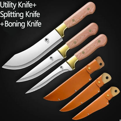 1/3 set kitchen butcher knife set, with leather sheath, stainless steel bone remover, kitchen knife for cutting meat and cooking