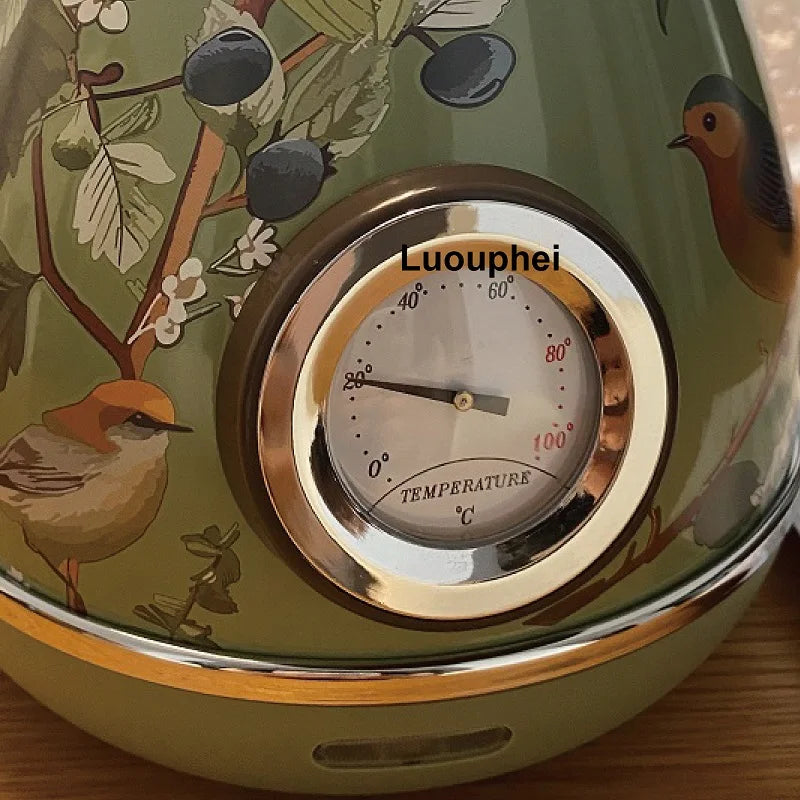 1.7L Retro Paint Decal Electrc Kettle Boiling Water With Thermometer Auto Power Off 304 stainless Steel Electrc Teapot 220V
