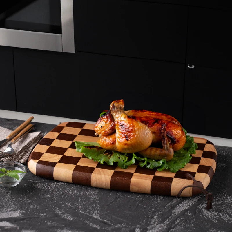 Checkerboard Rubberwood Cutting Board household chopping board kitchen auxiliary food board fruit solid wood case plat