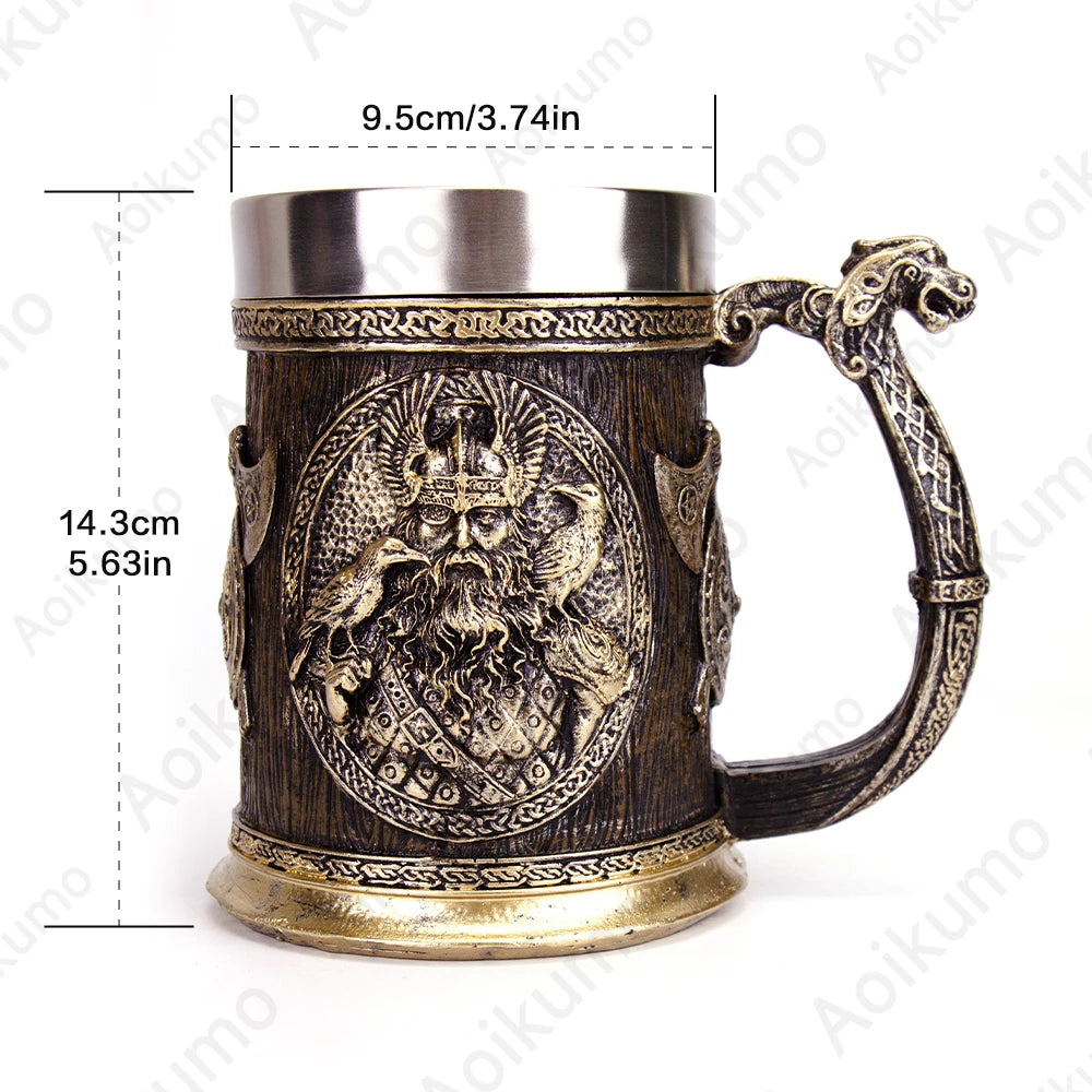 Norse Mythology Odin Thor Mug Tankard 304 Stainless Steel Resin 3D Retro Beer Stein Birthday God of War Lover Gift 600ml 20 oz