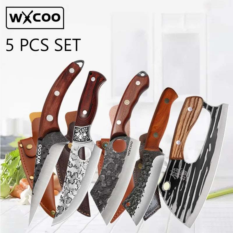 WXCOO Handmade Forged Knife Butcher Cleaver Knife Meat Cutting Japanese Kitchen Pork Bone Shaving Knives Boning Knife