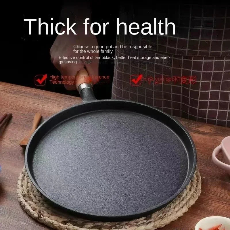 26cm Cast Iron Frying Pan, Uncoated Non-stick Crepe Maker Steak Pot for Gas Induction Cooker Kitchen
