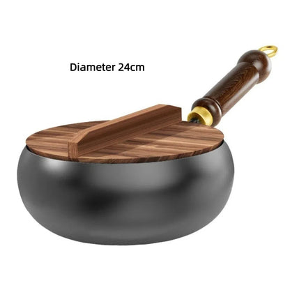 Healthy Hand Forging Cast Iron Pot NonStick Uncoated Frying Pan with Wooden Lid Chinese Wok Induction Cooker Gas