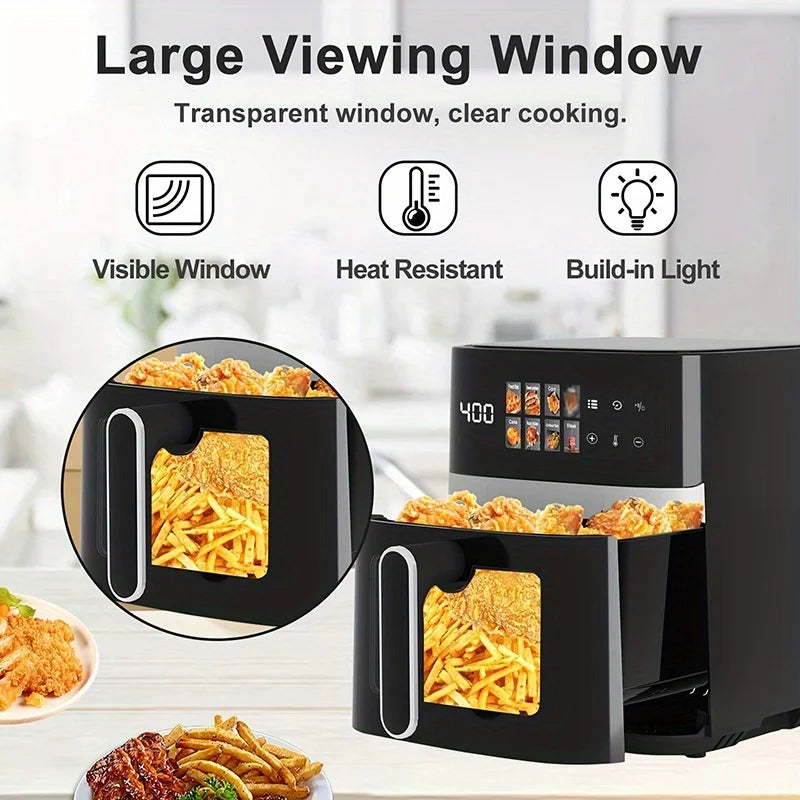 This 5-Quart Air Fryer Is an 8-In-1 Electric Hot Air Oven Equipped with an LED Touchscreen, Ensuring Even Heating of Food with a