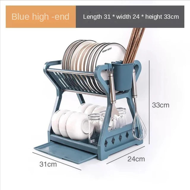 Dish Drainer Dish Drying Rack Kitchen Storage Double Layer Dish Drainer Shelf Knife Fork Container Holder Cutting Board Stand
