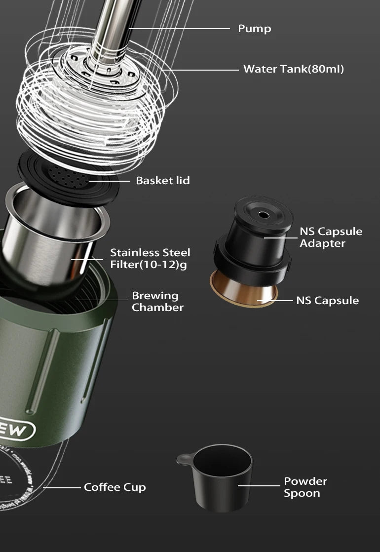 HiBREW 2 in 1 Portable Coffee Machine Hot/Cold Water Manual Espresso Maker For Capsule & Ground Hand Press Brewer H4D