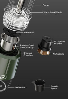 HiBREW 2 in 1 Portable Coffee Machine Hot/Cold Water Manual Espresso Maker For Capsule & Ground Hand Press Brewer H4D