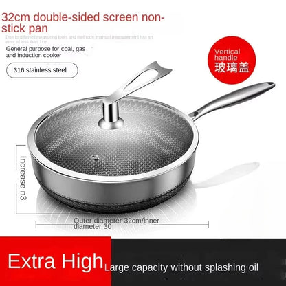 German 316L Stainless Steel Pan Honeycomb flat bottom Non-stick Skillet Frying Uncoated Induction Cooker Gas General Purpose