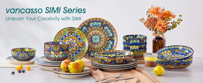 vancasso 24 Pcs Dinnerware Sets Bohemian Double Side Porcelain Ceramic Plates Set with 6PCS Dinner Plate/Dessert Plate/Soup/Bowl