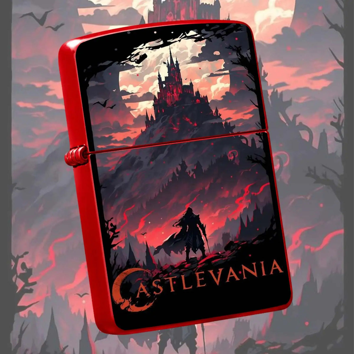 Retro Castlevania Themed Lighter, Dark Gothic Red Moon Castle Creative Peripheral, Portable Multi-Scene Ignition Tool, Unique Collectible Decor, Ideal Gift For Anime Fans, Exquisite Atmospheric Souvenir For Daily Use A Humoro