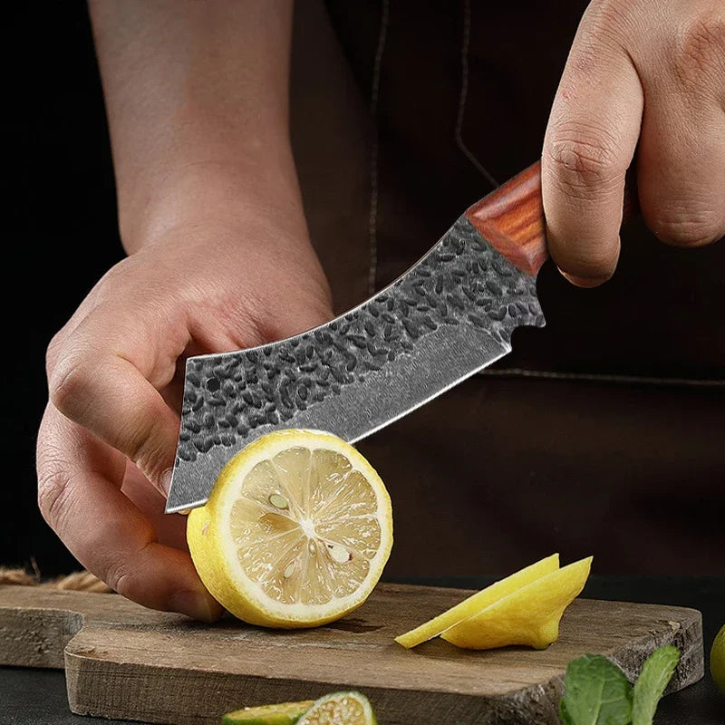 WXCOO Multifunctional Hand Forged Butcher Knife Kitchen Knife Durable Blade for BBQ Meat Cutting Boning Knife Wooden Handle