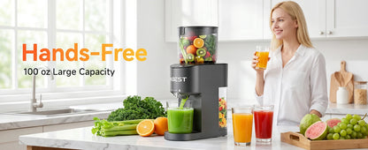AFBEST 5.8" Extra-Large Chute 2-in-1 Cold Press Juicer – Whole Fruit & Vegetable Masticating Extractor with 100oz Capacity, Nut Milk Function, Easy-Clean Design, Premium Gray