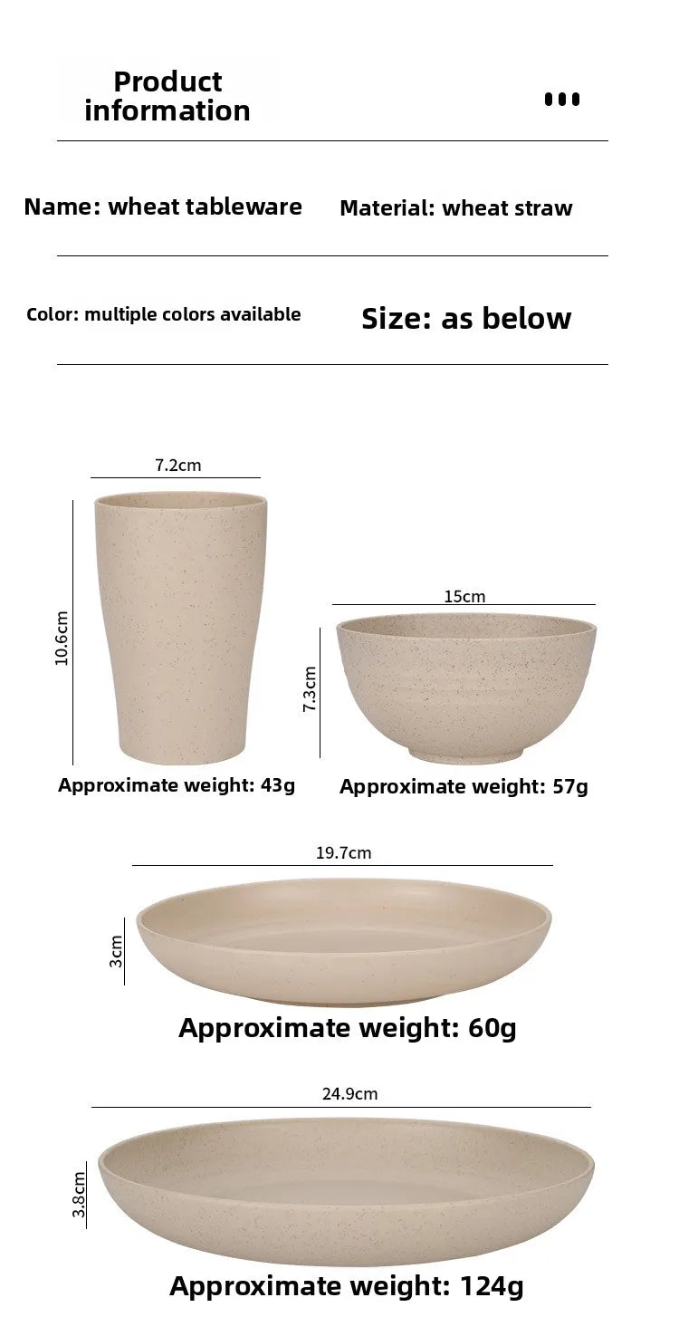 Natural Wheat Straw Tableware Set Dinnerware Sets Biodegradable Unbreakable Plates, Bowls, Cups Lightweight for Kitchen Camping