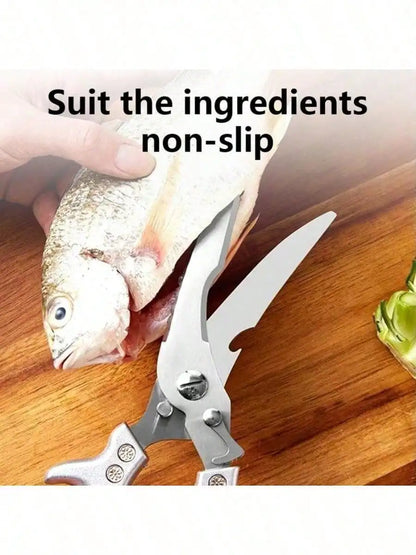 1PC Anti-Slip Grip Kitchen Scissors, Cutting Meat Turkey Fish Vegetable Stainless Steel Scissors, Anti-Slip Kitchen Utensil