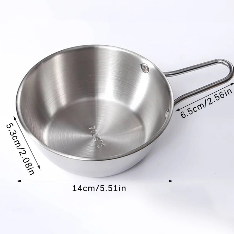 Round Rice Wine Bowl with Handle Stainless Steel Household Food Sauce Bowls Cups Tableware Dinnerware Kitchen Utensils