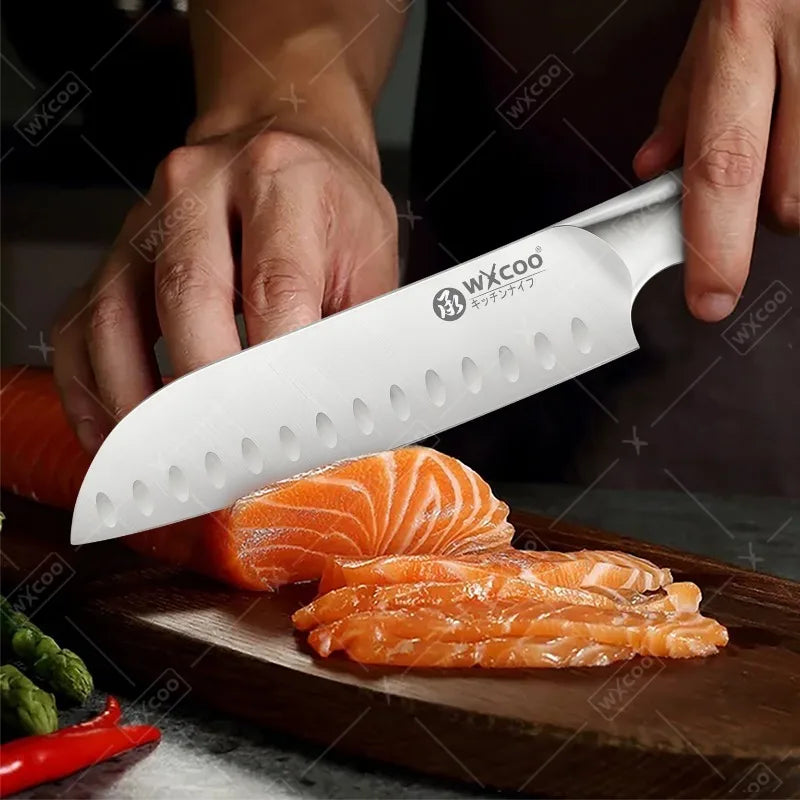 WXCOO Professional Scissor Set Stainless Steel Kitchen Knives BBQ Meat Cutting Japanese Santoku Knife Kitchen Supplies