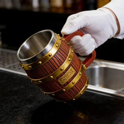 1:1 Luffy Zoro Beer Barrel Cup Resin Statue Stainless Steel Mug Medieval Tavern Wood Imitation Barrel Tankard Beer Mug Fan Gift