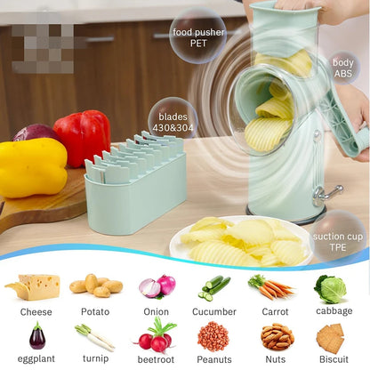 Rotary Cheese Grater Hand Crank 5 in 1 Replaceable Stainless Blades Cheese Shredder Kitchen Vegetable Shredder Slicer Chopper