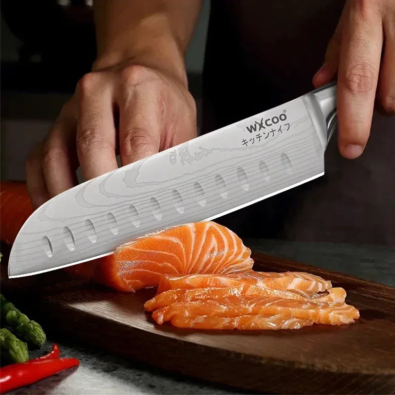 WXCOO Professional Chef Knife Damascus Japanese Stainless Steel Kitchen Boning Knives Set with Roll Canvas Bag