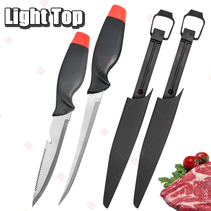 Stainless Steel Fish Filleting Knife Meat Cutting Fish Killing Knives Multifunctional Fruit Knife Sharp Butcher Knife with Cover