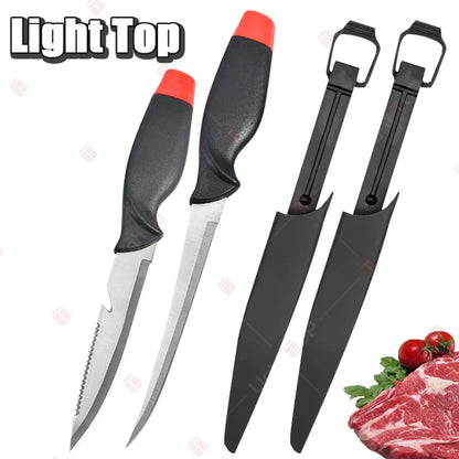 Stainless Steel Fish Filleting Knife Meat Cutting Fish Killing Knives Multifunctional Fruit Knife Sharp Butcher Knife with Cover