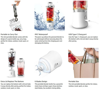 New Portable Blender 600ML Electric Juicer Fruit Mixer 4000mAh USB Rechargeable Smoothie Mini Blender Personal Juicer Colorful